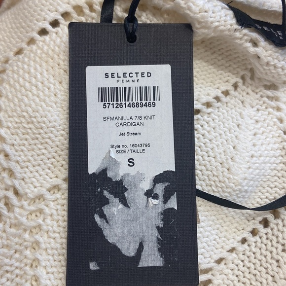 SELECTED | Size S | Knit cardigan with fringe | color Jet stream (light cream) - Picture 8 of 12